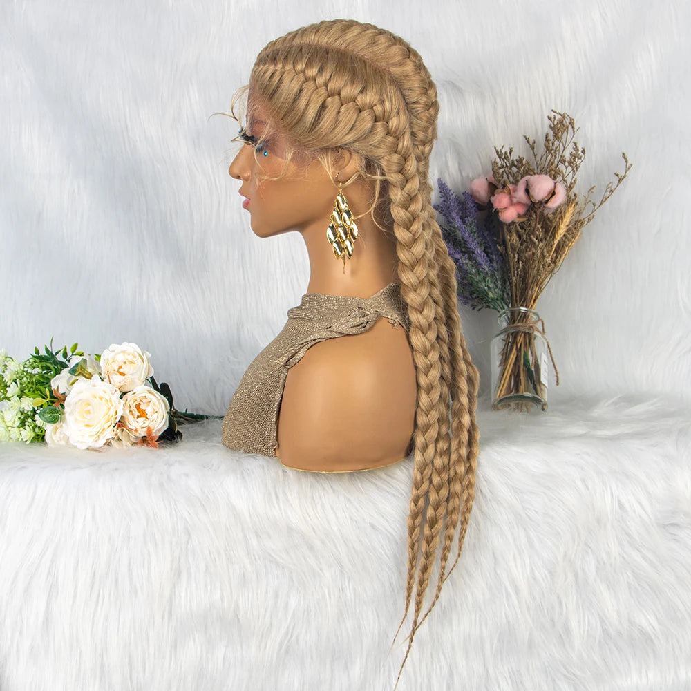 26 Inches Synthetic Lace Front Wigs Braided Wigs Lace Front Dutch Twins Cornrows Braids Wig With Baby Hair for Black Women