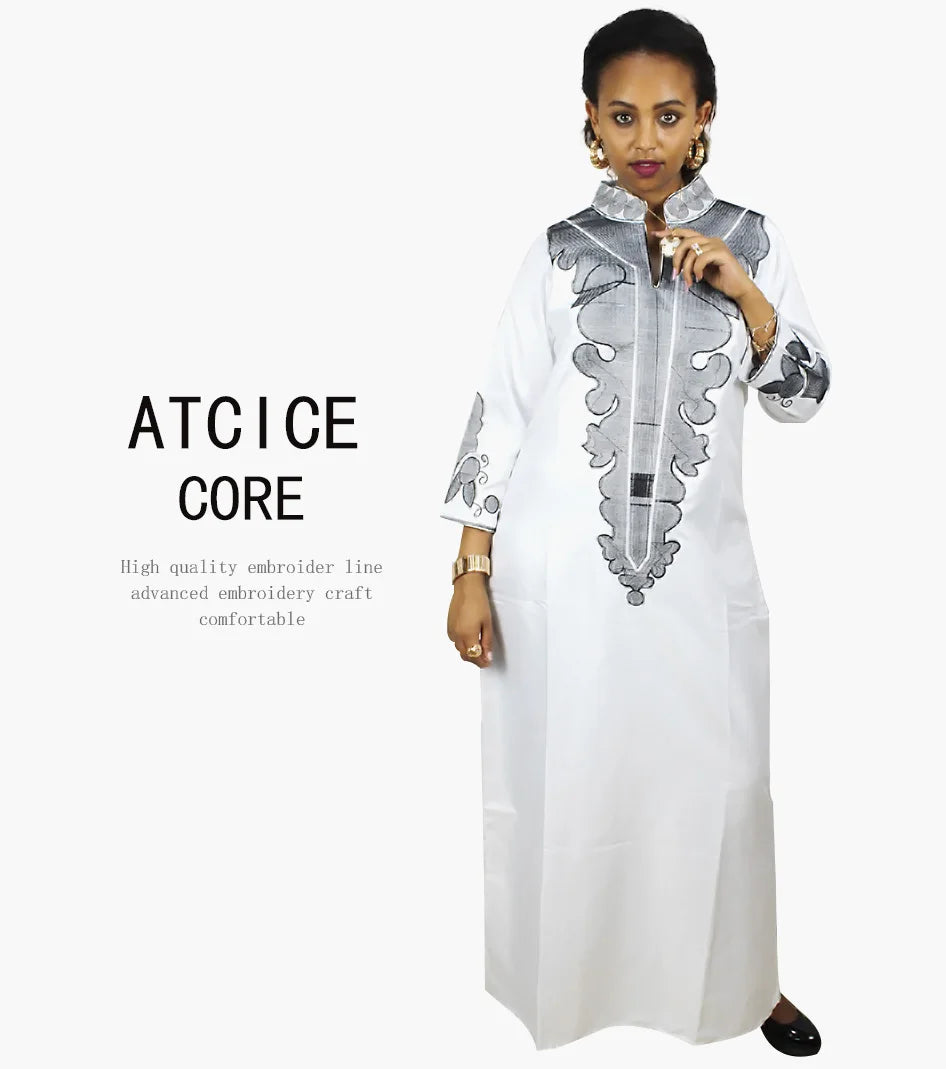 African Dress For Woman Soft Mateial With Big Emboridery Long Dress Without Scarf