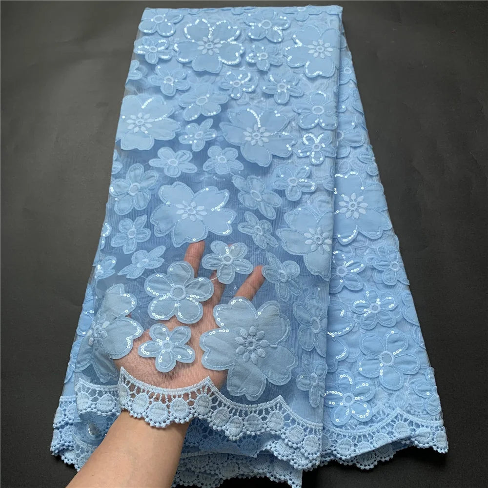 High Quality African Lace Fabric, Embroidery Tulle Cotton, French Wedding Party Dress, Guipure Sequins, 2.5Yards, Latest 2024
