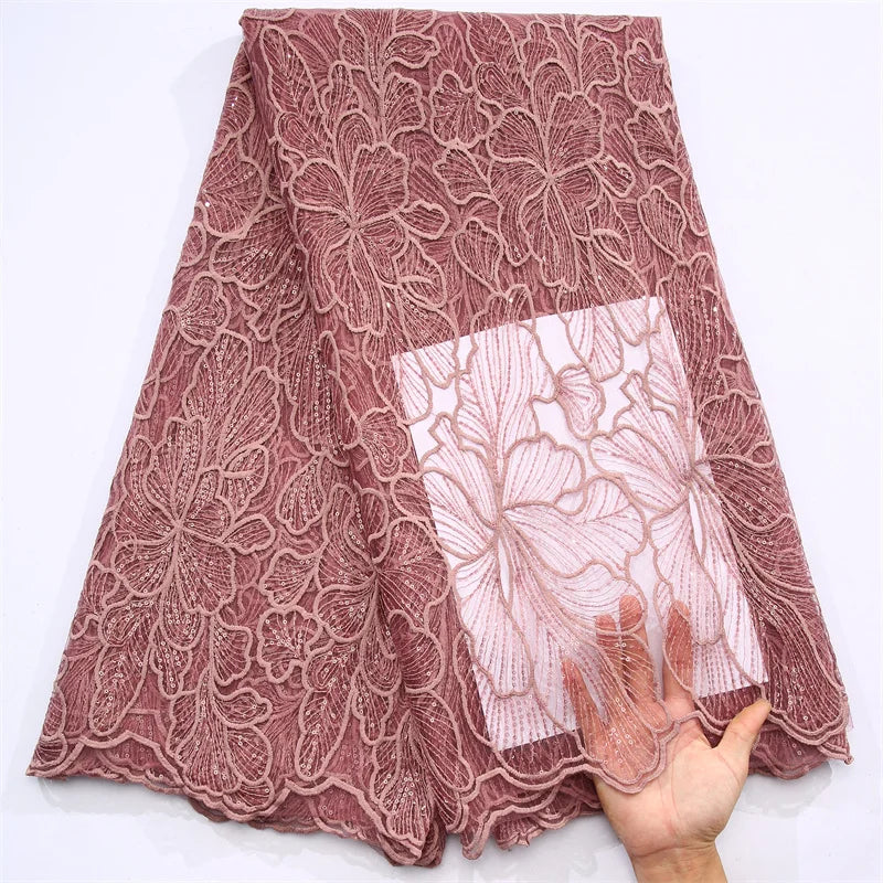 African Milk Silk Mesh Lace with Sequins 2025 French Net Lace Fabric Sewing Embroidered Lace Tulle Nigerian Women Wedding Dress