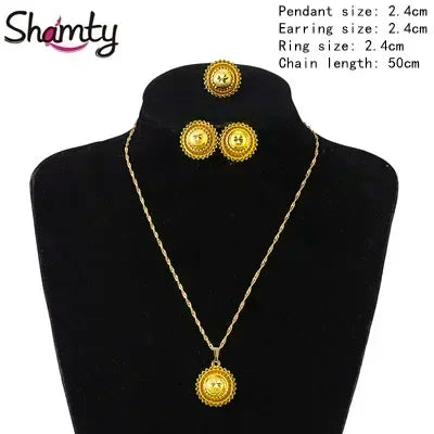 Shamty Sudan Nigeria Eritrea Kenya Wedding Jewelry Set Pure Gold Color African Gold Set Habesha style Romantic A30021