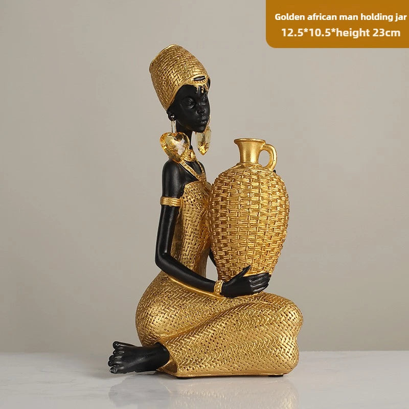 African Girl Home Ethnic Style Craft Resin Ornament Creative Gift Living Room Study Office Desk Character Decoration home decor