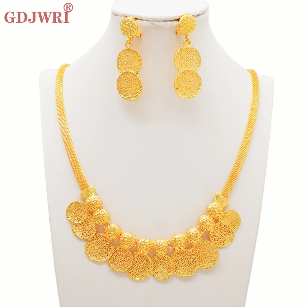 Luxury Indian Jewellery Earrings Necklace Jewelry Sets For Women Dubai Gold Color African Arabic Wedding Bridal Party Gifts