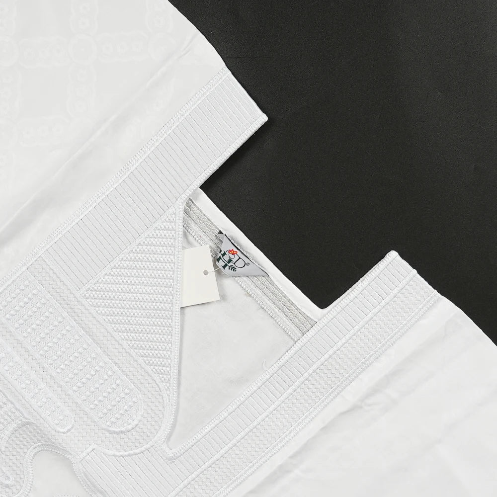 African Clothes Embroidery Bazin Riche Bubu Gown For Men Church Party Wedding Thobe 3 PC Top and Pants White Suit Set Daily Wear
