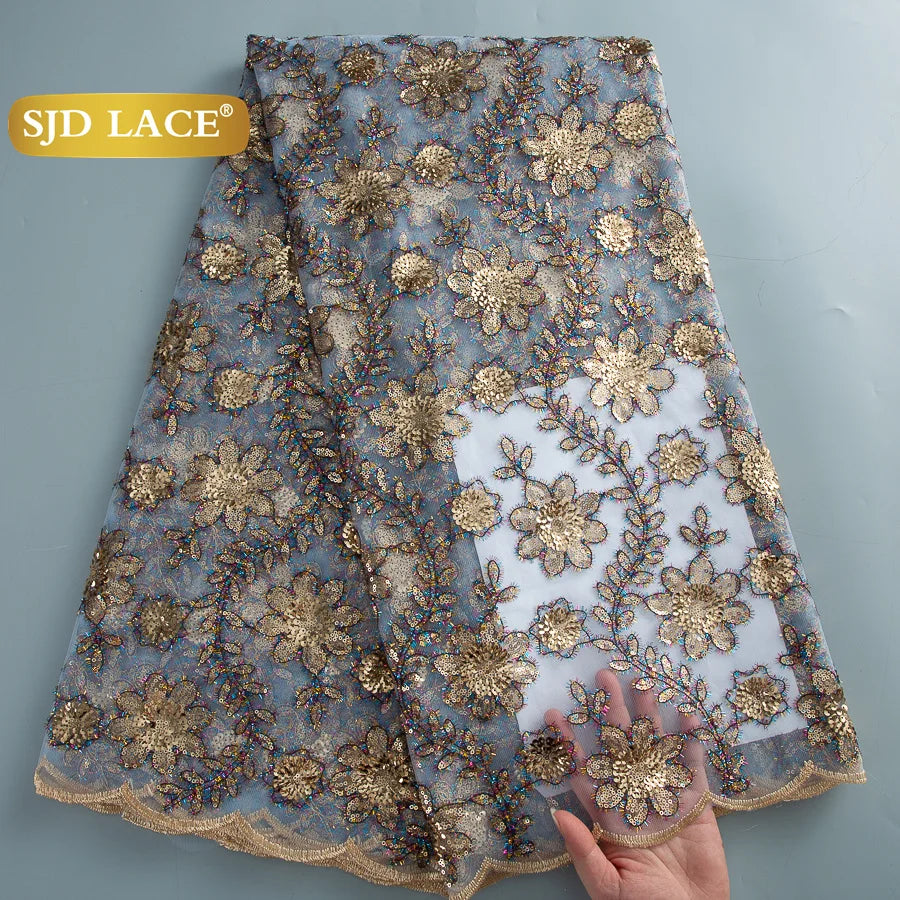 African Green Sequins Mesh Woman Lace Fabric High Quality 2025 Nigerian French Net Lace for Sewing Wedding Dresses 3735