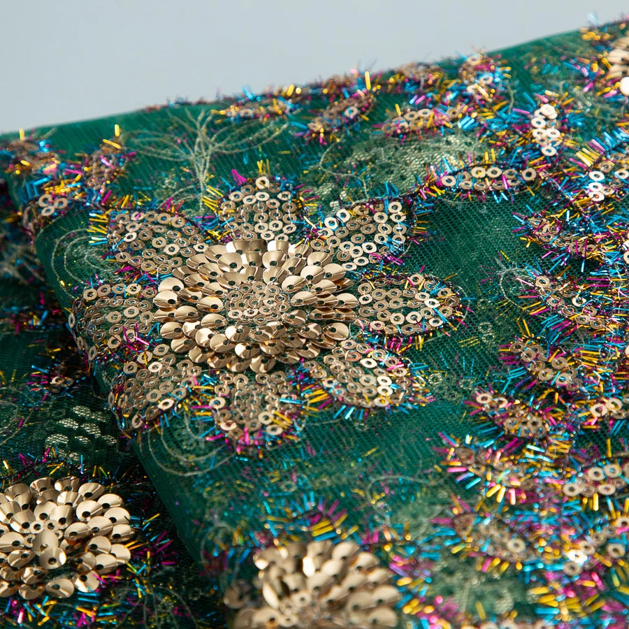 African Green Sequins Mesh Woman Lace Fabric High Quality 2025 Nigerian French Net Lace for Sewing Wedding Dresses 3735