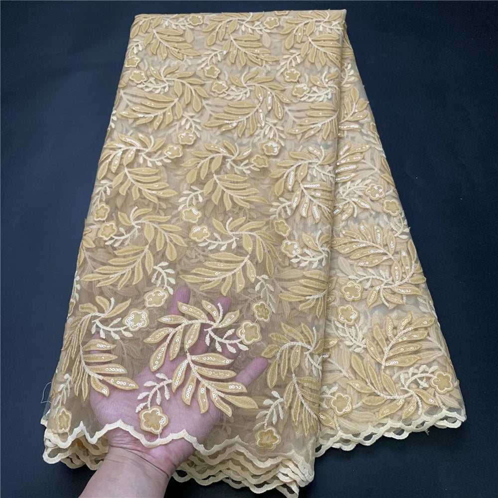 High Quality African Lace Fabric, Embroidery Tulle Cotton, French Wedding Party Dress, Guipure Sequins, 2.5Yards, Latest 2025