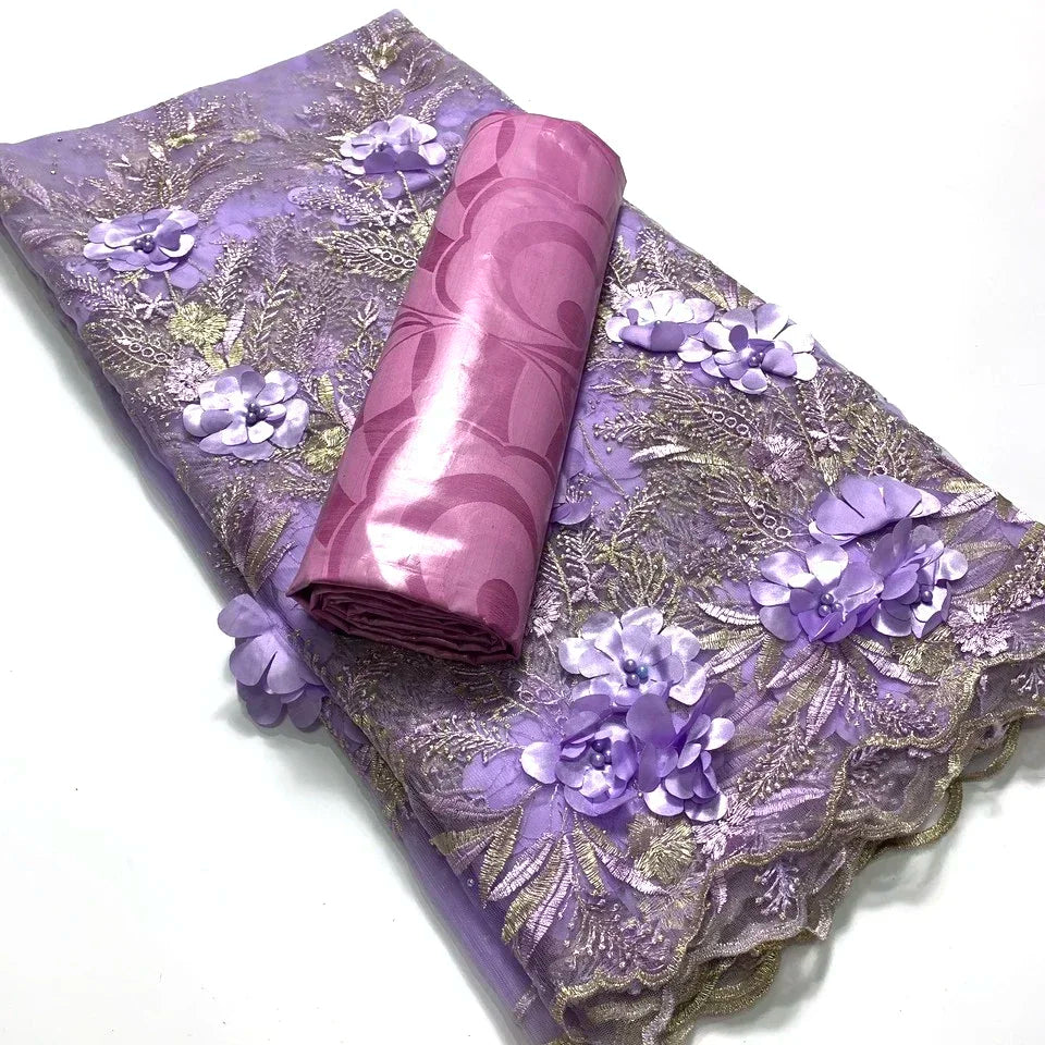 2.5 +2.5 Yards Latest African Lace Fabric 2025 High Quality Embroidered 3d Nigerian France Tulle Bazin Riche for Wedding Dress