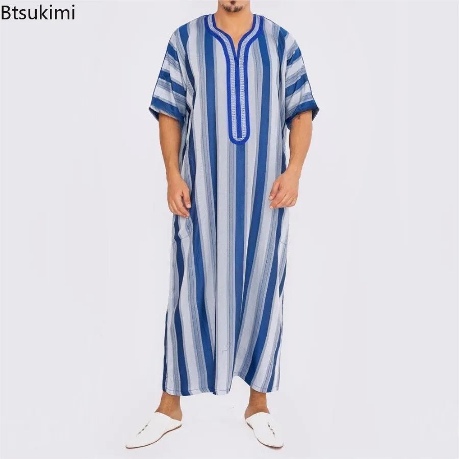 2025 Muslim Men's Casual Jubba Thobe Fashion Abayas Middle East Ethnic Style Hooded Long Robes Pakistani Islamic Clothing Homme