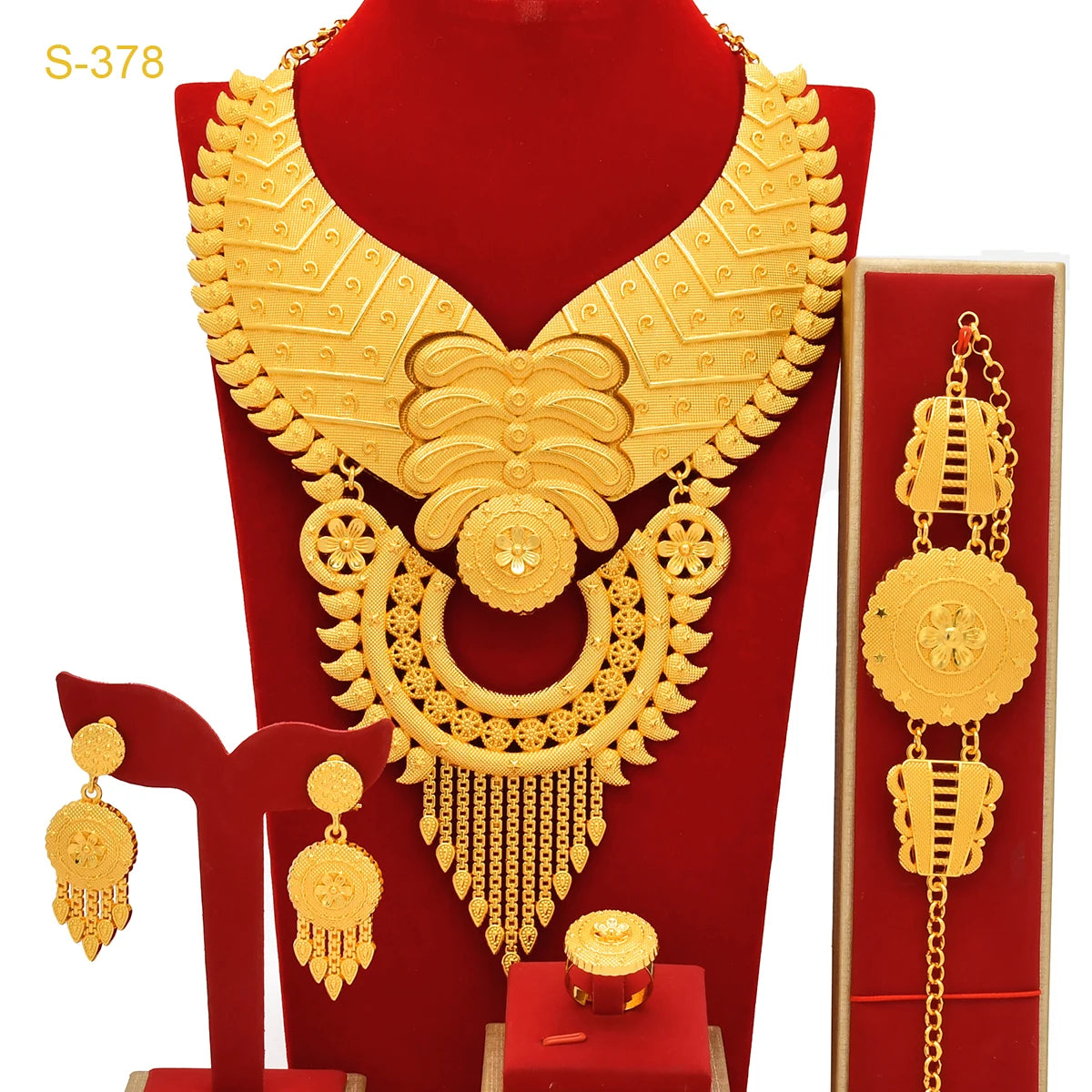 Indian Big 24k Gold Plated Jewelry Set For Women Party Dubai African Necklace Sets Bridal Wedding Gifts Arabic Jewelry Sets