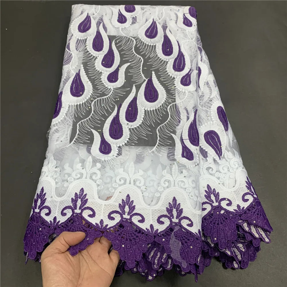 High Quality African Lace Fabric, Embroidery Tulle Cotton, French Wedding Party Dress, Guipure Sequins, 2.5Yards, Latest 2025