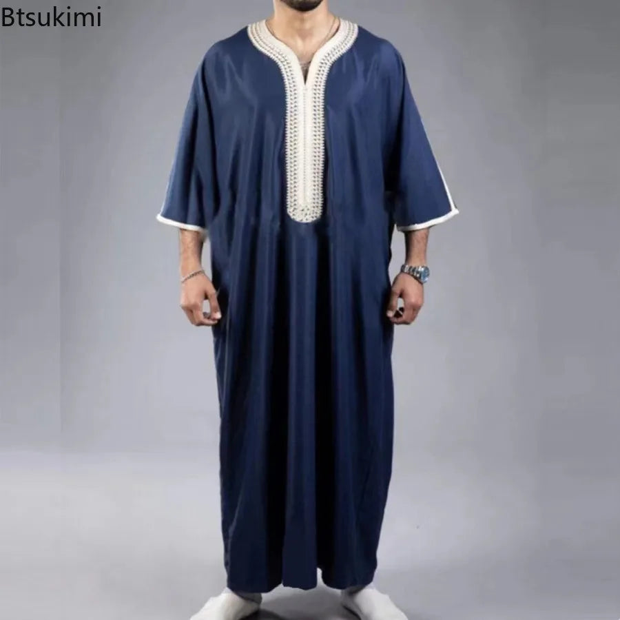 2025 Muslim Men's Casual Jubba Thobe Fashion Abayas Middle East Ethnic Style Hooded Long Robes Pakistani Islamic Clothing Homme