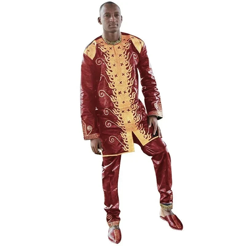 Dashiki Traditional Mens African Clothing Long Sleeves African Bazin Riche