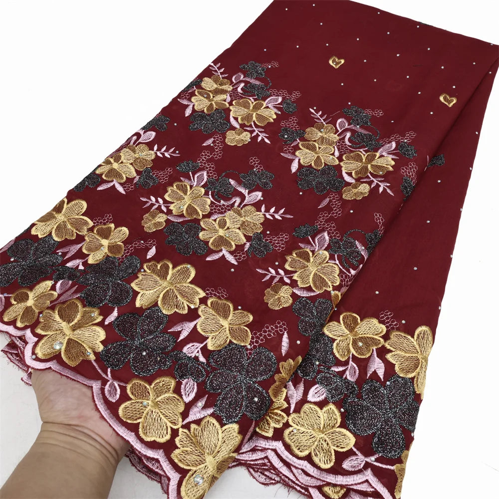 Latest 2025 High Quality African Nigerian Tulle Lace Fabric Cotton Damask Guipure Formal Prom Party Gown Dress 5Yards