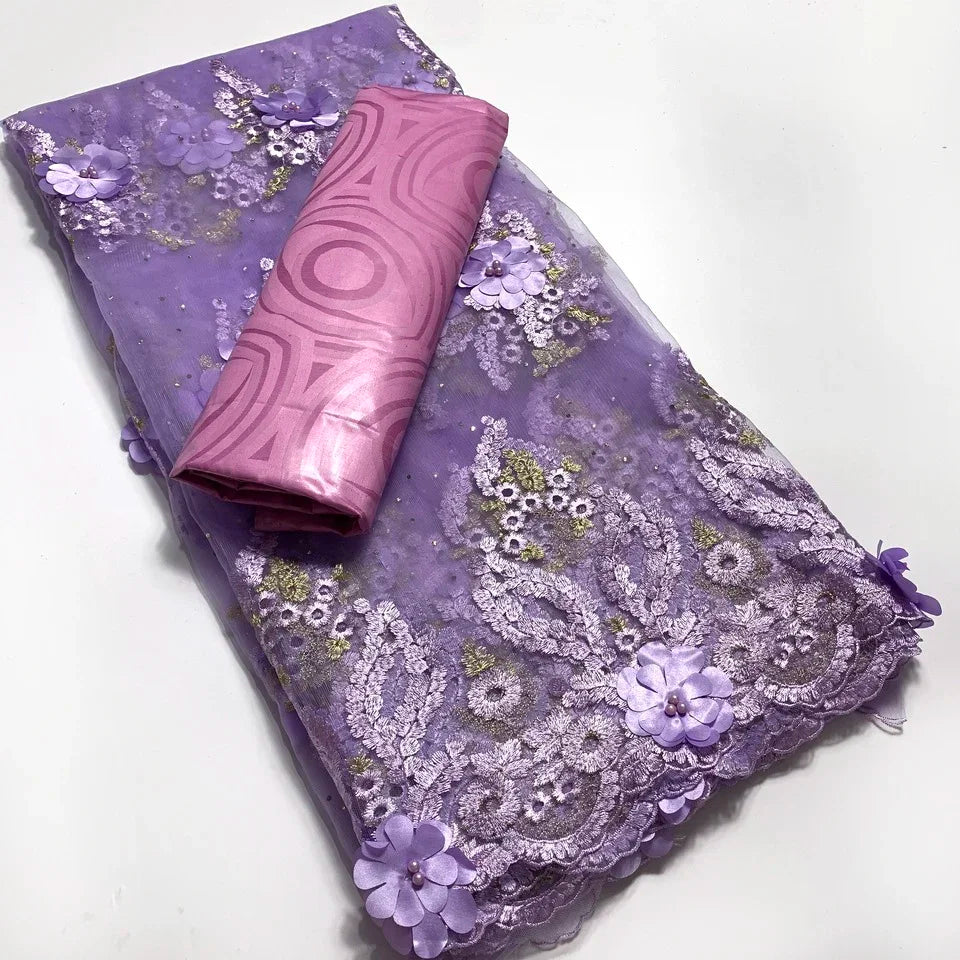 2.5+2.5 Yards African Bazin Riche Original 2024 High Quality Lace Fabric for Sewing 3d Nigerian Embroidered Wedding Material