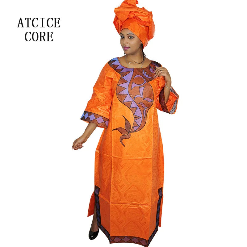 African Attire For Women Bazin Riche Embroidery Plus Size Elegant Party Church Dress
