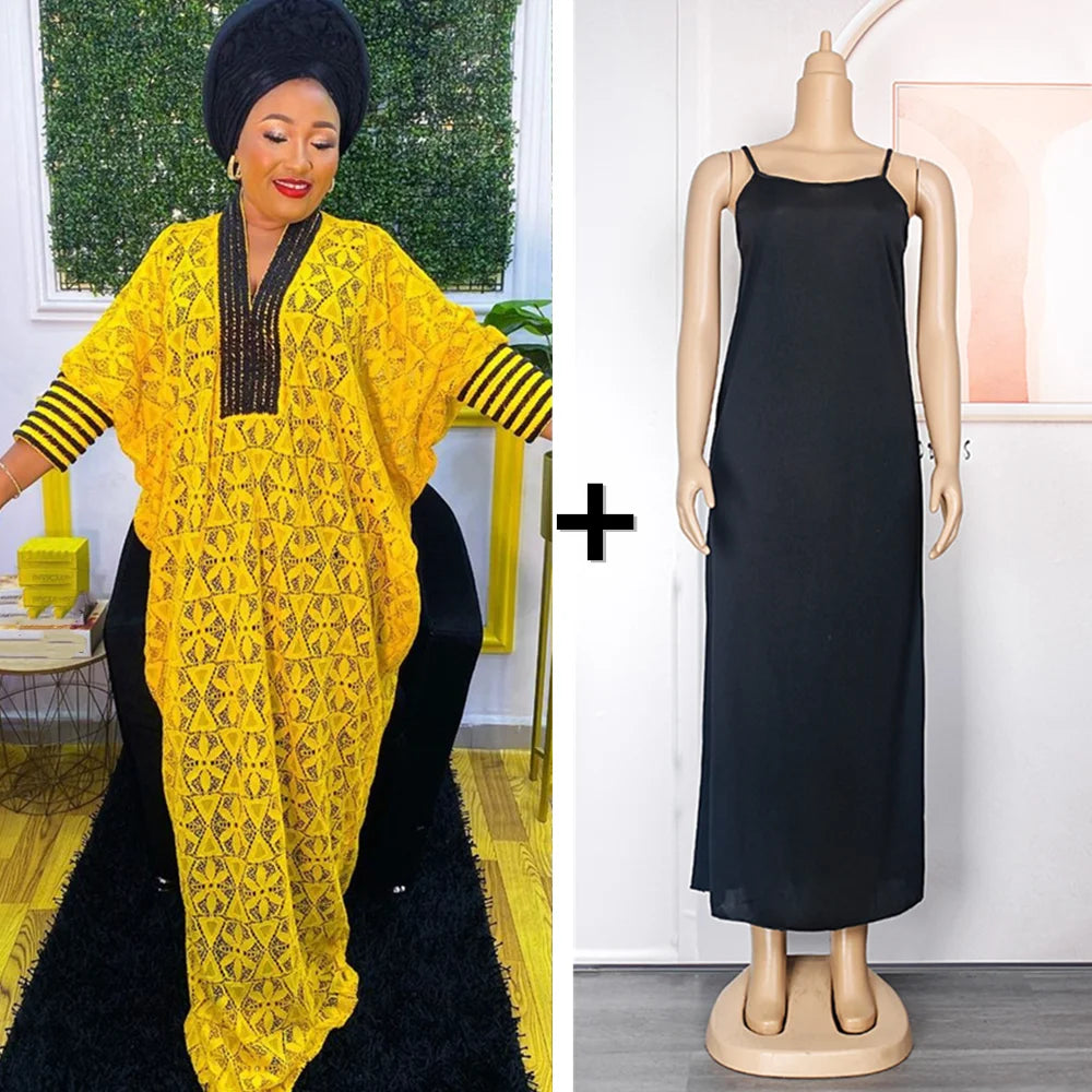 Elegant African Dresses for Women Traditional Dashiki Lace Boubou Plus Size Turkey Wedding Party Gown Muslim Kaftan Maxi Dress