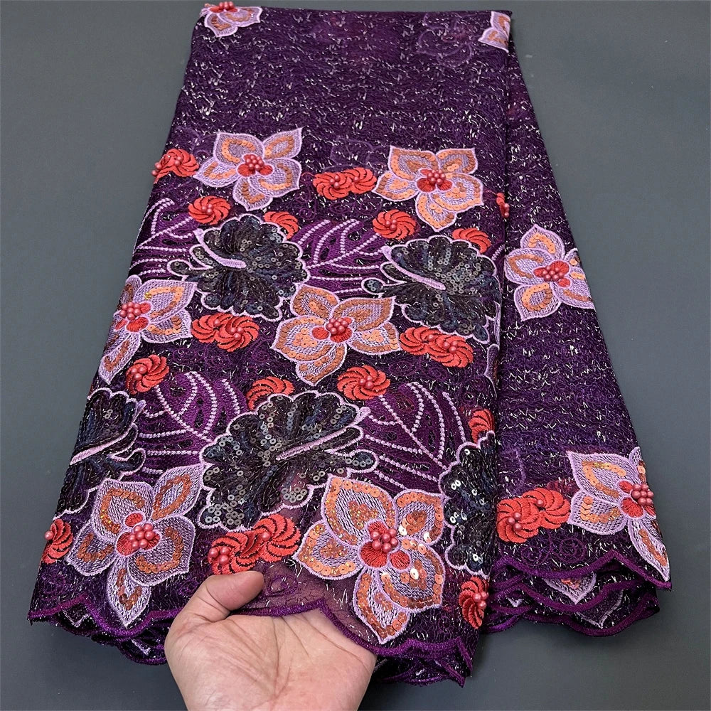 Nigerian Tulle Lace Fabric with Sequins Embroidery, High Quality, African Sewing, Guipure Net Cloth, Prom Dresses, 5Yards