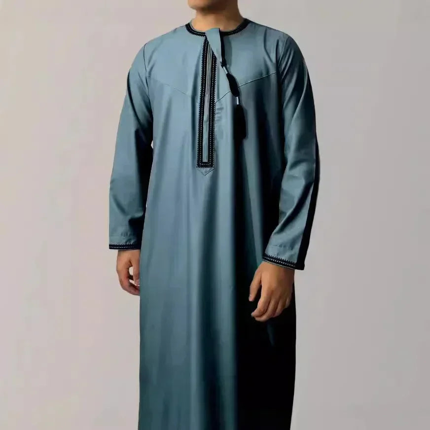 New Men's Muslim Fashion Abayas Dress O Neck Long Sleeve Pullover Kaftan Pakistan Saudi Arab Caftan Islamic Clothing Prayer Robe
