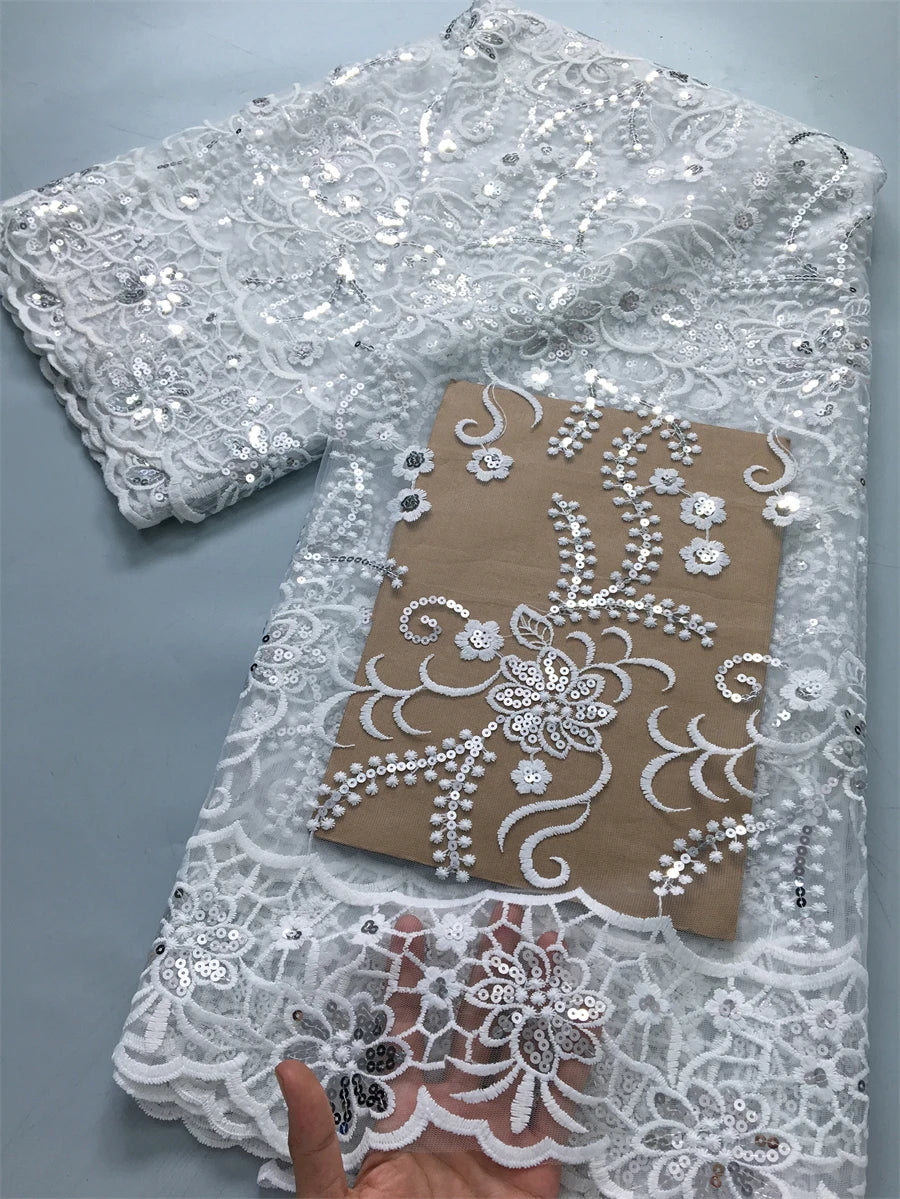 For Sewing Luxury Midi Party Dresses French Tulle Mesh Lace Newest Design African Nigerian Embroidered Lace Fabric,2.5yards 3846