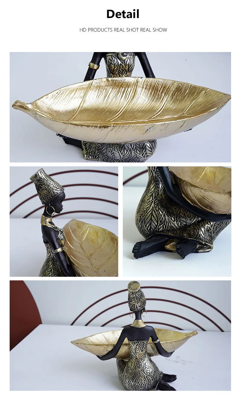 SAAKAR Resin Exotic Black Woman Storage Figurines Africa Figure Home Desktop Decor Keys Candy Container Interior Craft Objects