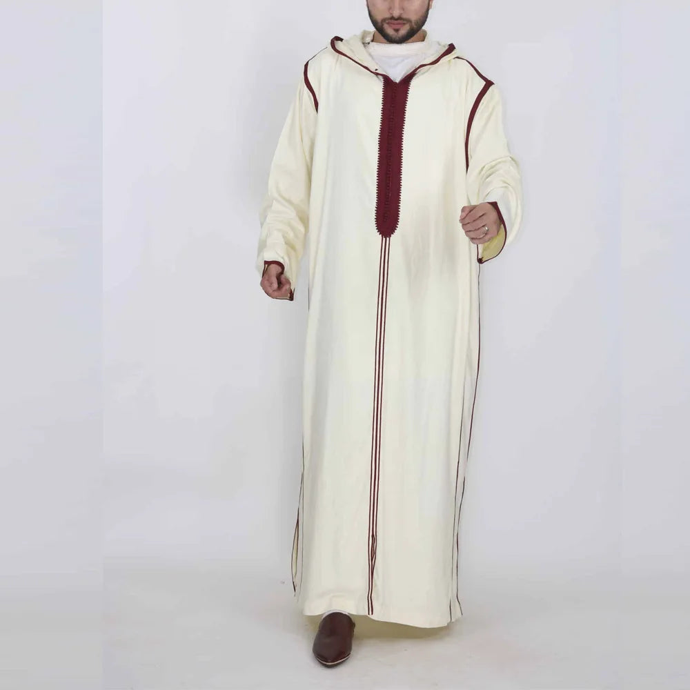 2025 Muslim Men's Casual Jubba Thobe Fashion Abayas Middle East Ethnic Style Hooded Long Robes Pakistani Islamic Clothing Homme