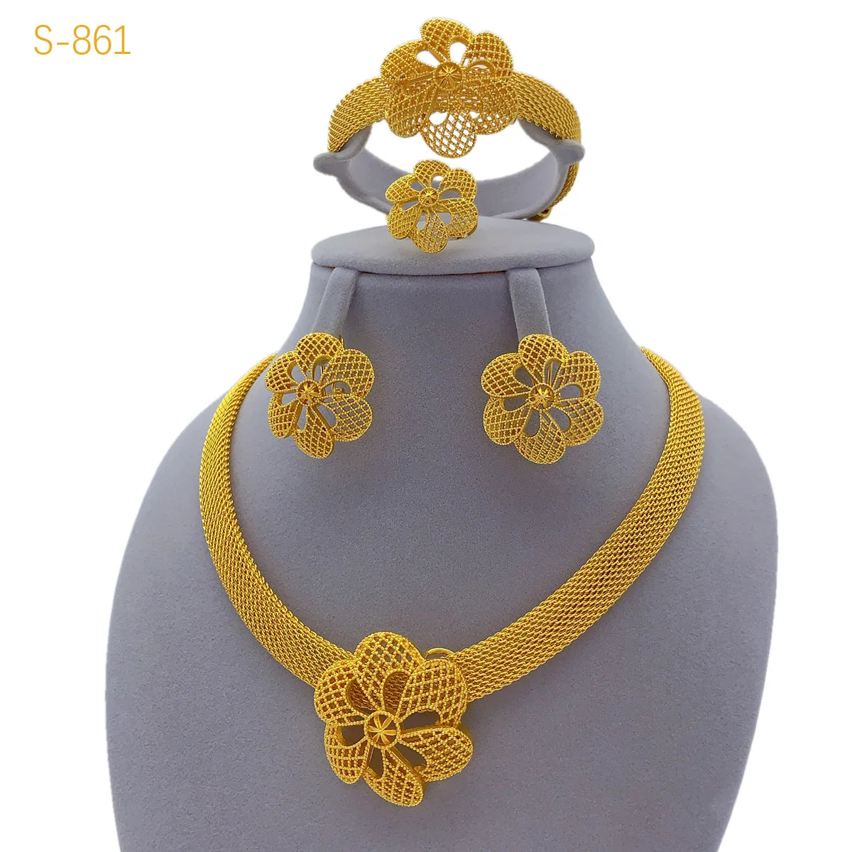 Luxury Flower Necklace Sets For Women Wedding Dubai Gold Plated African Jewelry Set Indian Jewellery Anniversary Gifts