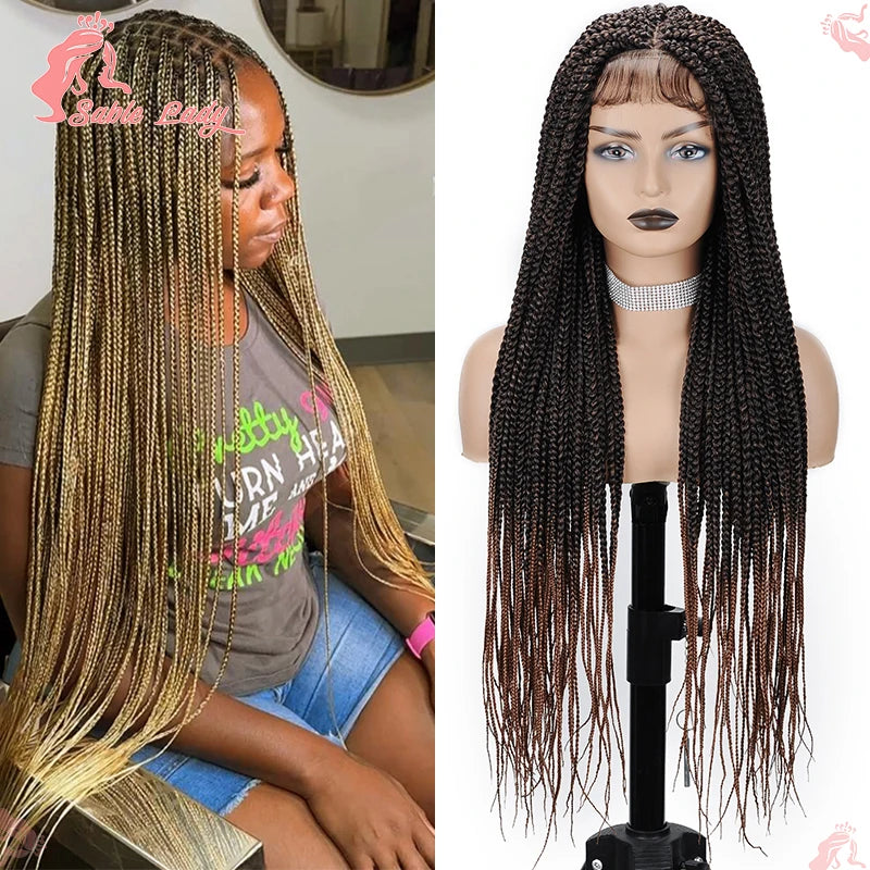 36" Synthetic Knotless Box Braided Wigs For Black Women Cornrow Braids Lace Wigs Full Lace Braids Hair Wig Black Braiding Hair