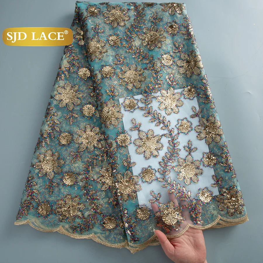 African Green Sequins Mesh Woman Lace Fabric High Quality 2025 Nigerian French Net Lace for Sewing Wedding Dresses 3735