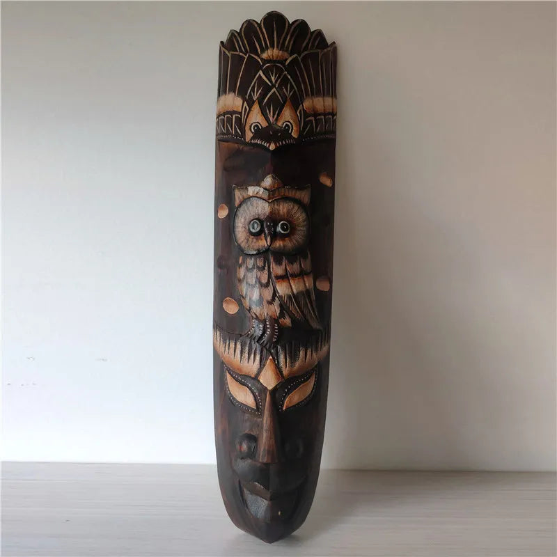 50cm H Southeast Asian Style Wall Hanging Pendant Thai Wood Carving African Face Mask Creative Retro Home Bar Hotel Decoration