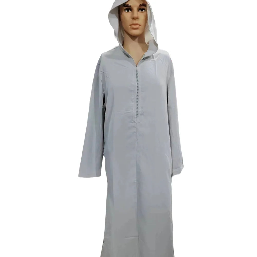 2025 Muslim Men's Casual Jubba Thobe Fashion Abayas Middle East Ethnic Style Hooded Long Robes Pakistani Islamic Clothing Homme