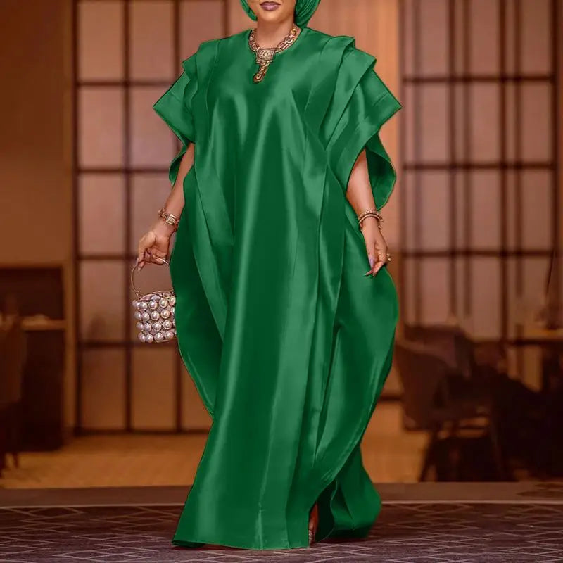 VONDA Oversize Women Maxi Dress Elegant Short Sleeve Ruffled Satin Silk Party Sundress 2024 Casual Loose Solid Color Summer Robe