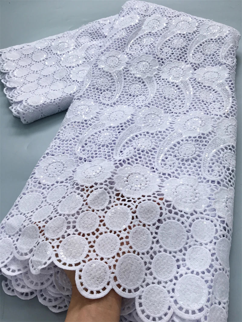 White Water Soluble Fabric Lace African Guipure Cord Lace Fabric High Quality Elegant For Women Wedding Party Dress,2.5yards4025