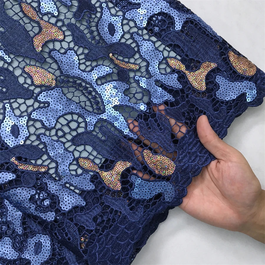 Kalume African Sequins Lace Fabric 2025 High Quality Material Nigerian Guipure Cord Lace Fabric for Party Dress Sewing F4058