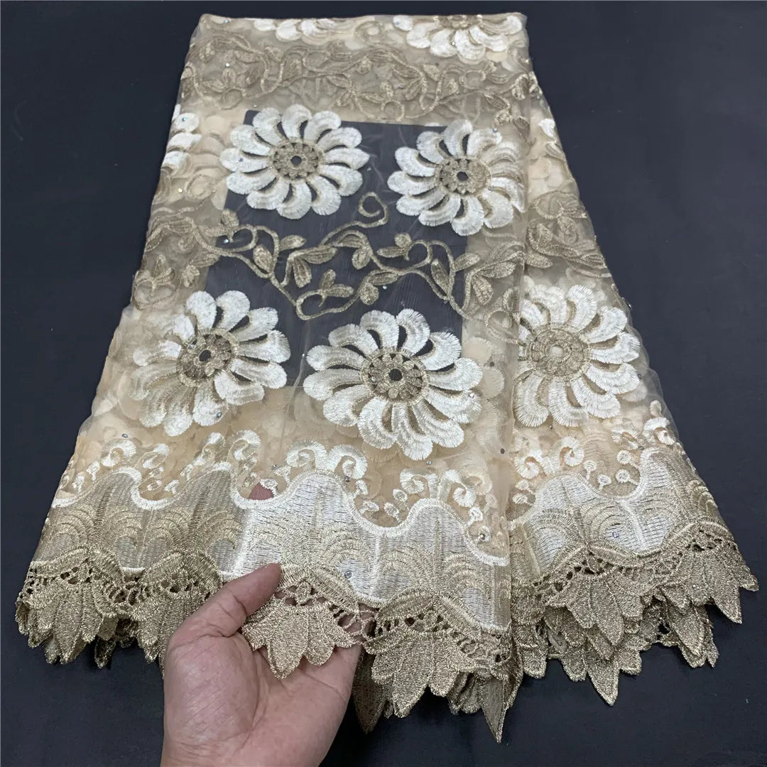 High Quality African Lace Fabric, Embroidery Tulle Cotton, French Wedding Party Dress, Guipure Sequins, 2.5Yards, Latest 2025