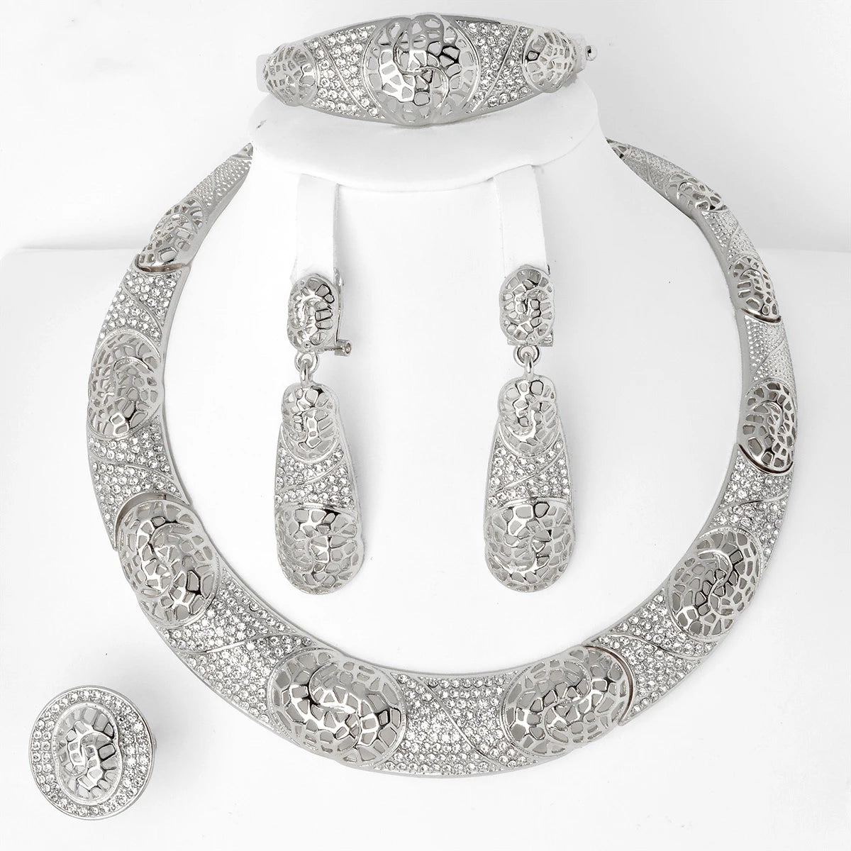 Sunny Jewelry Fashion Bridal Wedding Sets Zircon Classic 24K Gold Plated Earrings Necklace Bracelet Ring For Women Gifts