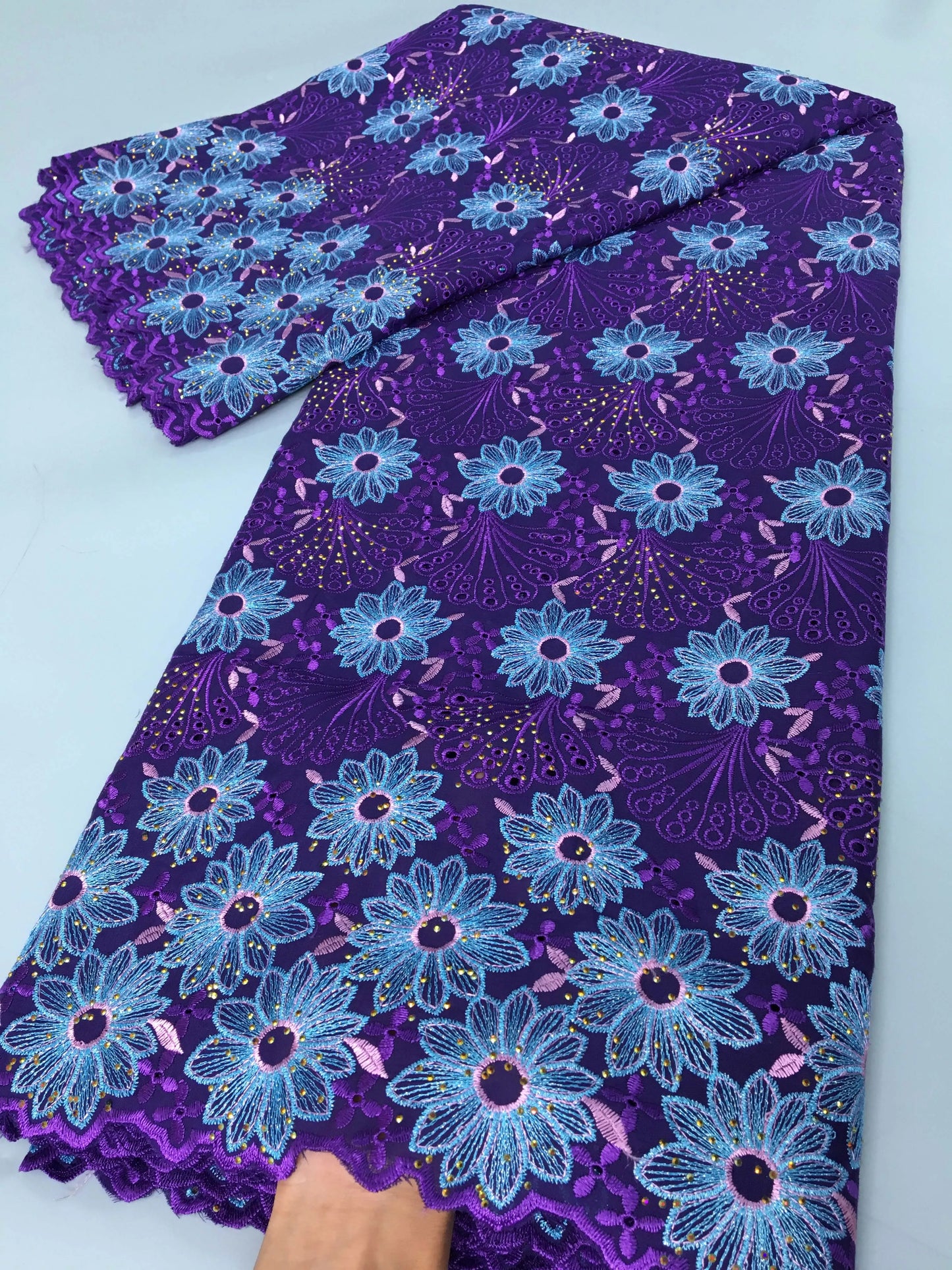 2024 African Cotton Lace Fabric High Quality Nigerian Stones Cotton Lace Fabric Swiss Voile Lace For Women Wedding Dress TY3806