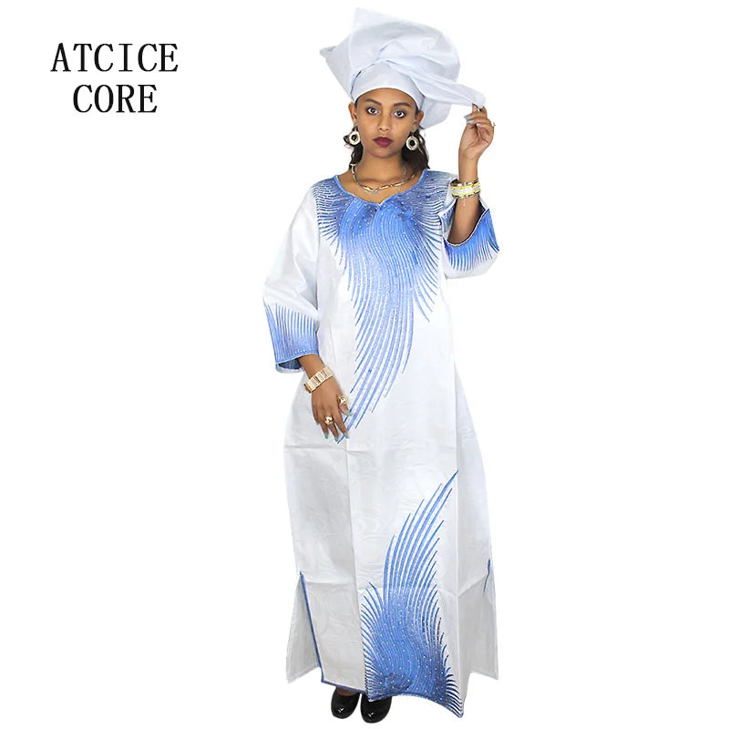 African Attire For Women Bazin Riche Embroidery Plus Size Elegant Party Church Dress