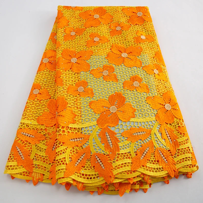 Cord Lace Fabric With Crystals African Guipure Lace Fabric 2024 High Quality Lace 5 Yards Wedding Luxury Dresses for Women A3630