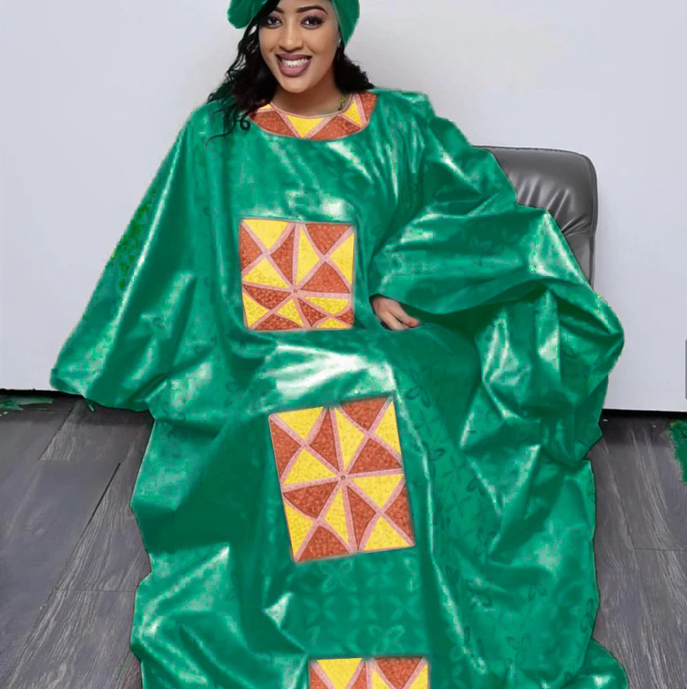 African Attire For Women Bazin Riche Embroidery Plus Size Elegant Party Church Dress