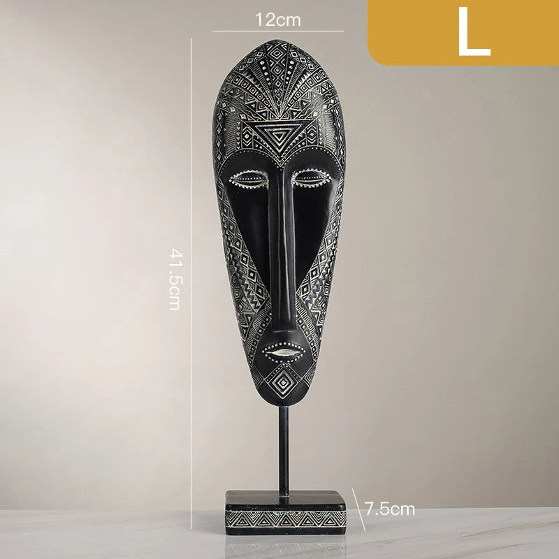African Style Face Mask Ornament Sculpture Decoration Resin Arts And Crafts Originality Pattern Carving Retro With Base For Home
