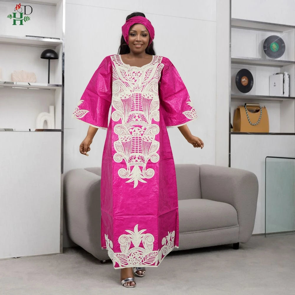 H&D African Clothing For Women Dashiki Traditional Bazin Embroidery Dresses Wedding Evening Party Gown Church Clothes Outfits