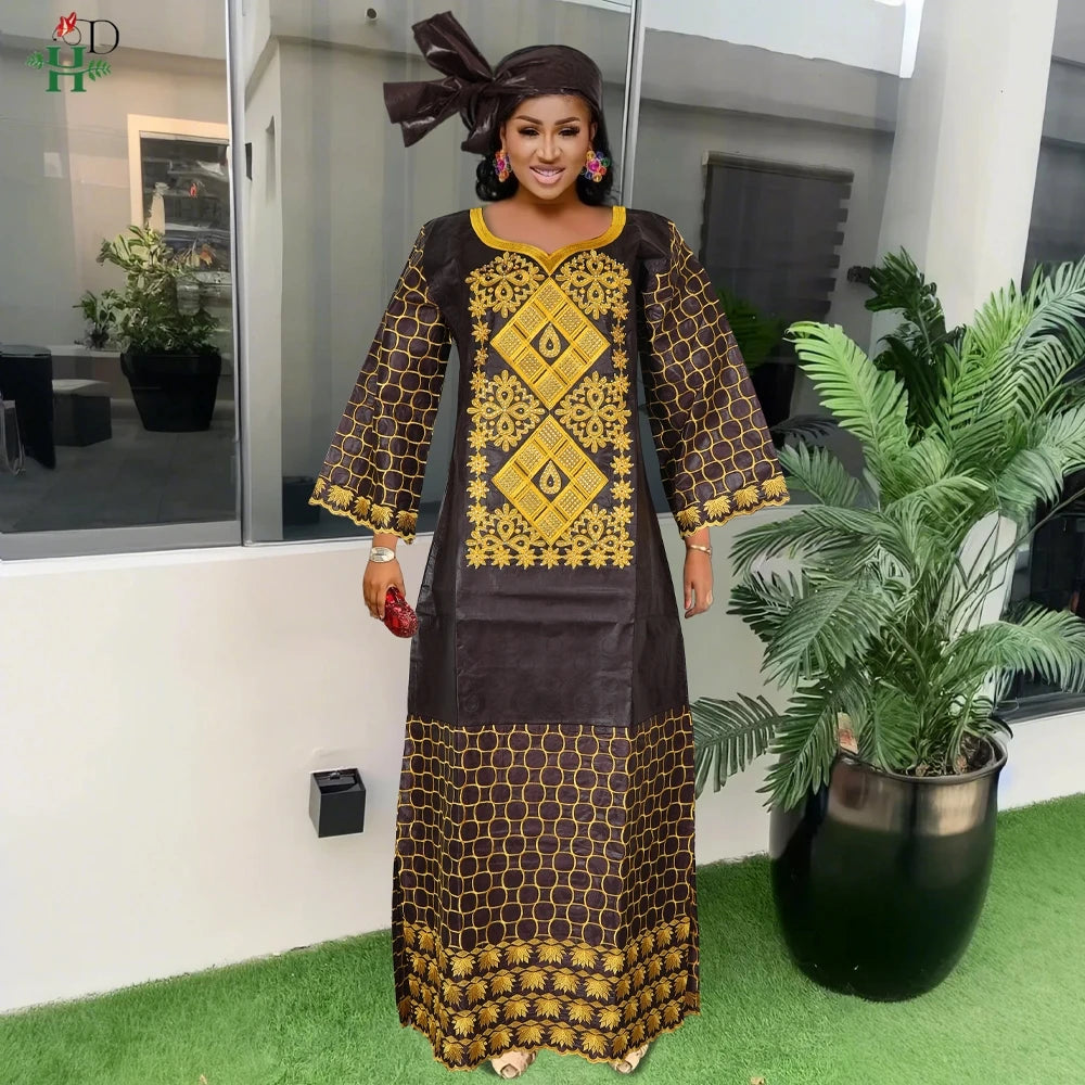 H&D African Clothing Dresses For Women 2024 Elegant Wedding Party Gown Ankara Dashiki Long Dress Roupas Bazin Riche Robes