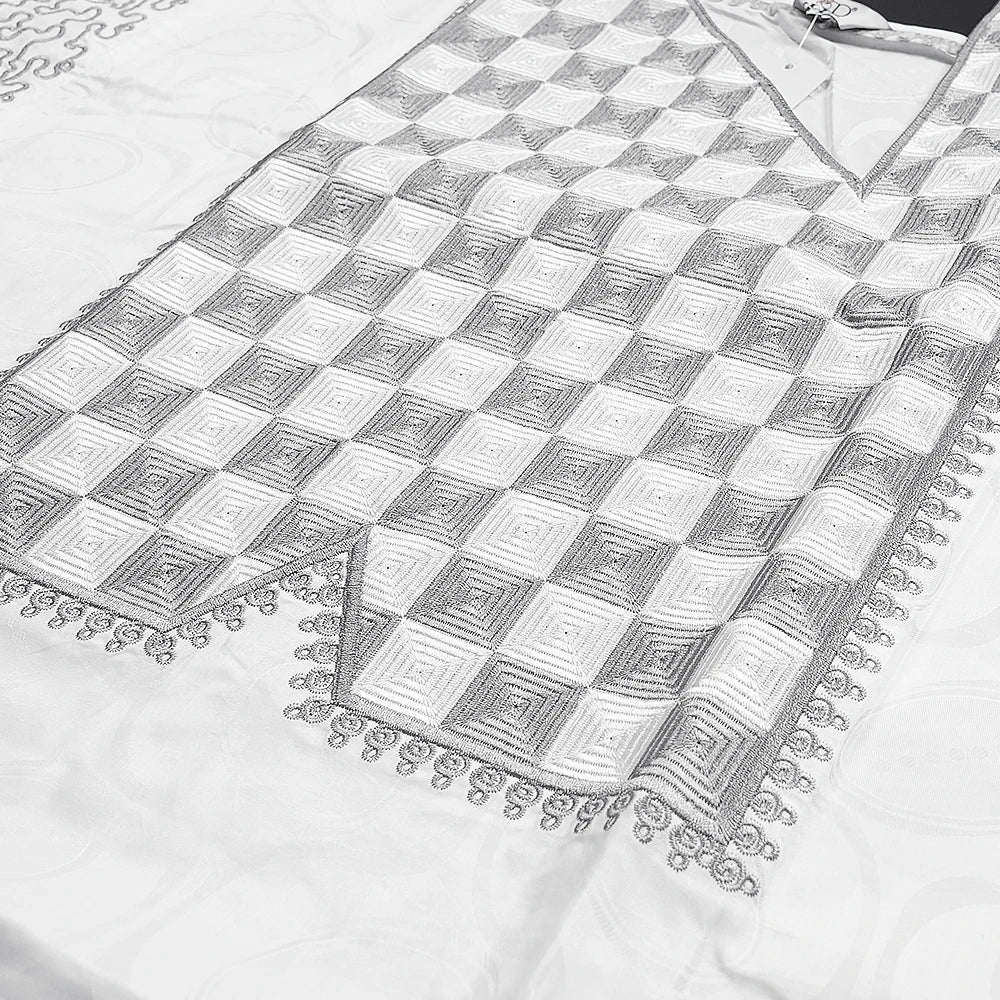 H&D New In African Summer Men's Long Sleeve Suit White Embroidery Dashiki Shirt Pants Sets 3 Pieces Outfits Wedding Party 2025