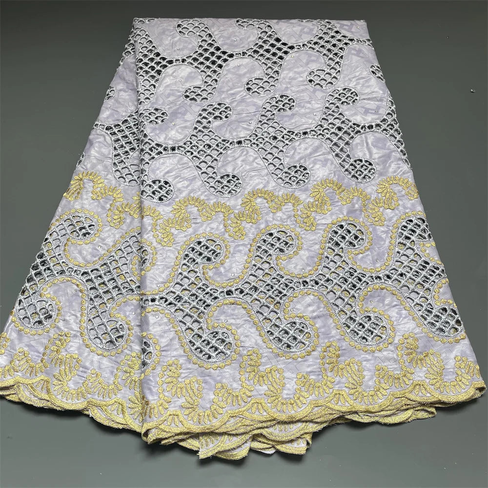 High Quality African Lace Fabric, Embroidery Tulle Cotton, French Wedding Party Dress, Guipure Sequins, 2.5Yards, Latest 2025