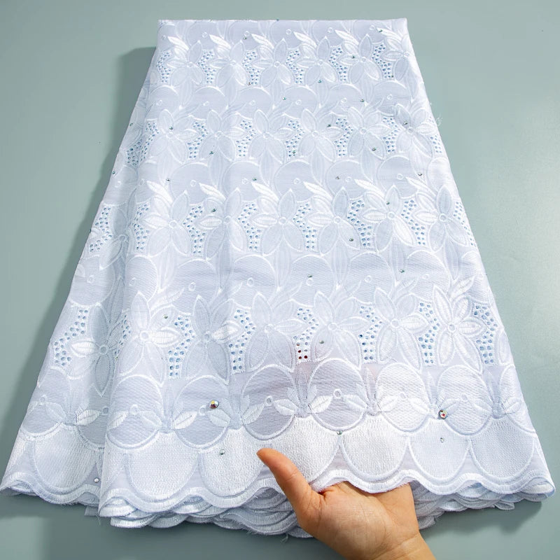Swiss Voile Lace in Switzerland 2025 Latest Design African Lace Fabric With Rhinestones for Elegant Women Dresses Sewing A3702