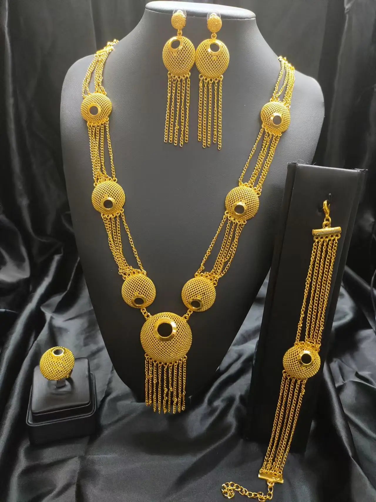 Women Ethiopian Gold Color Jewelry Set Bridal Dubai Wedding Brazilian Eritrean African Earring Necklaces Jewellery Set