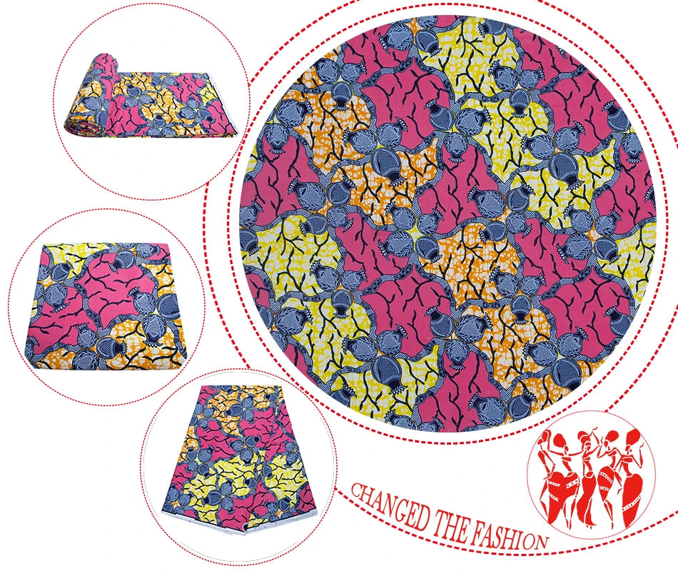 African Wax Fabric 100% Cotton Nigeria Ankara Wax Fabric Block Prints Batik Pagne Soft Sewing Fabric