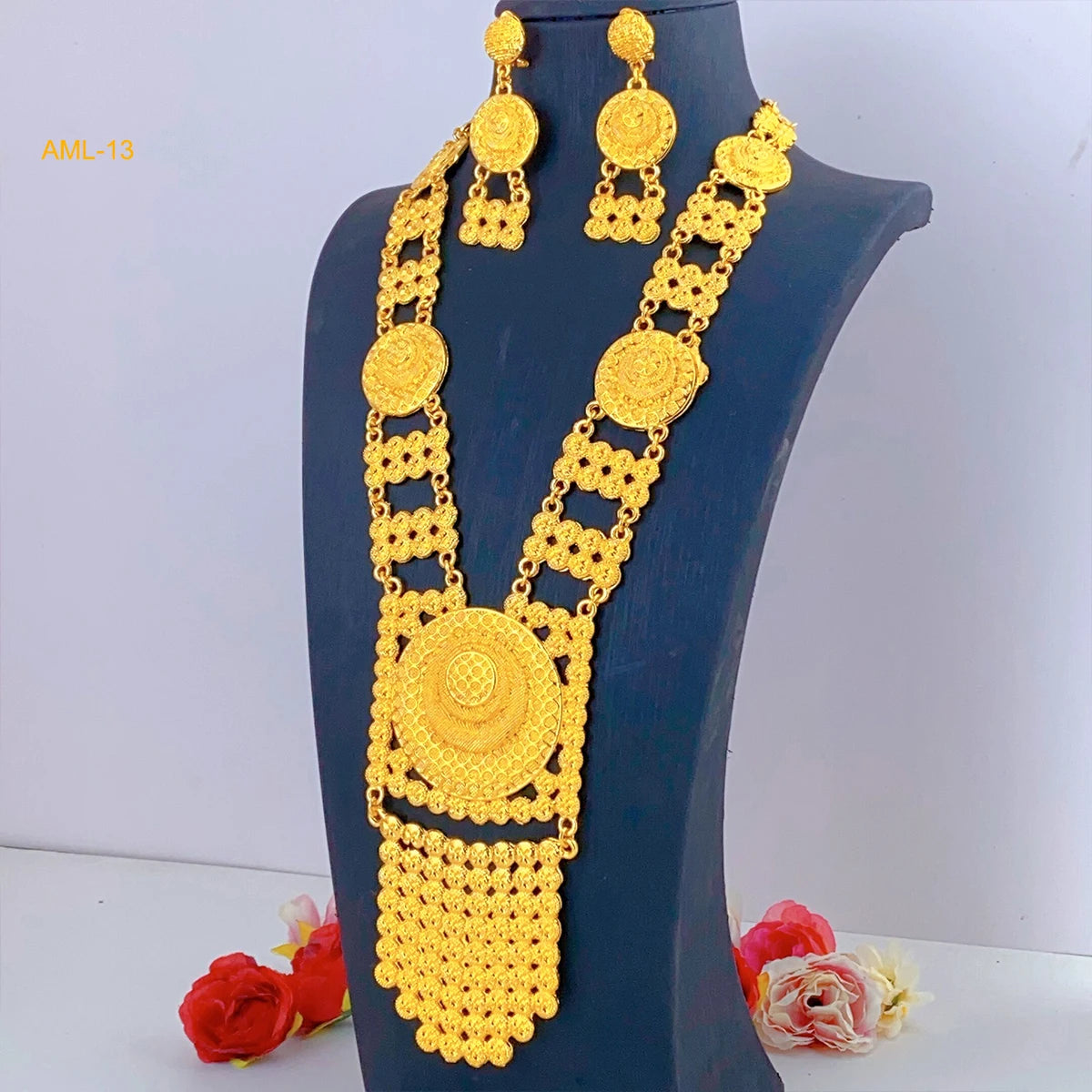 XuHuang African Gold Color Necklace Earring Sets Arab Ethiopia Nigeria Wedding Party Choke Ring Jewelry Dubai Gifts Wholesale