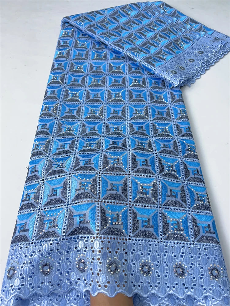 Kalume African Cotton Lace Fabric With Stones 2025 High Quality Embroidery Swiss Voile Lace In Switzerland For Dresses F4149
